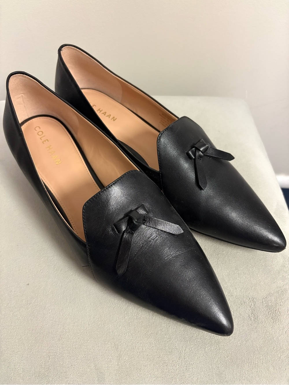 Cole Haan Black Leather Pointed Tassel Loafers for Women